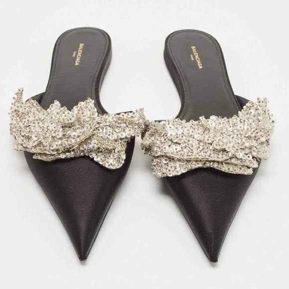Balenciaga Satin Sequin Embellished Slash Slippers - Picture 6 of 7